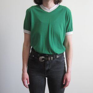 Vintage 70s green ringer sports tee